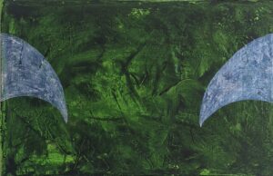 Matthias Esch, closer, oil, pen and mother of pearl pigment on linen, 19x29cm, 2025, price on request