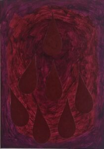 Matthias Esch, crying (Symbol), oil, pen and mother of pearl pigment on linen, 35x25cm, 2026, price on request