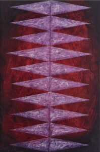 Matthias Esch, sign structure (small, chained), oil, pen and mother of pearl pigment on linen, 29x19cm, 2025, price on request