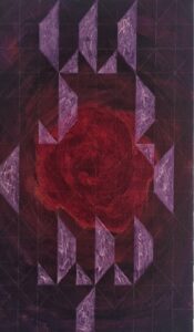Matthias Esch, surrounding structure (flowering), oil, pen and mother of pearl pigment on linen, 35x20cm, 2026, price on request