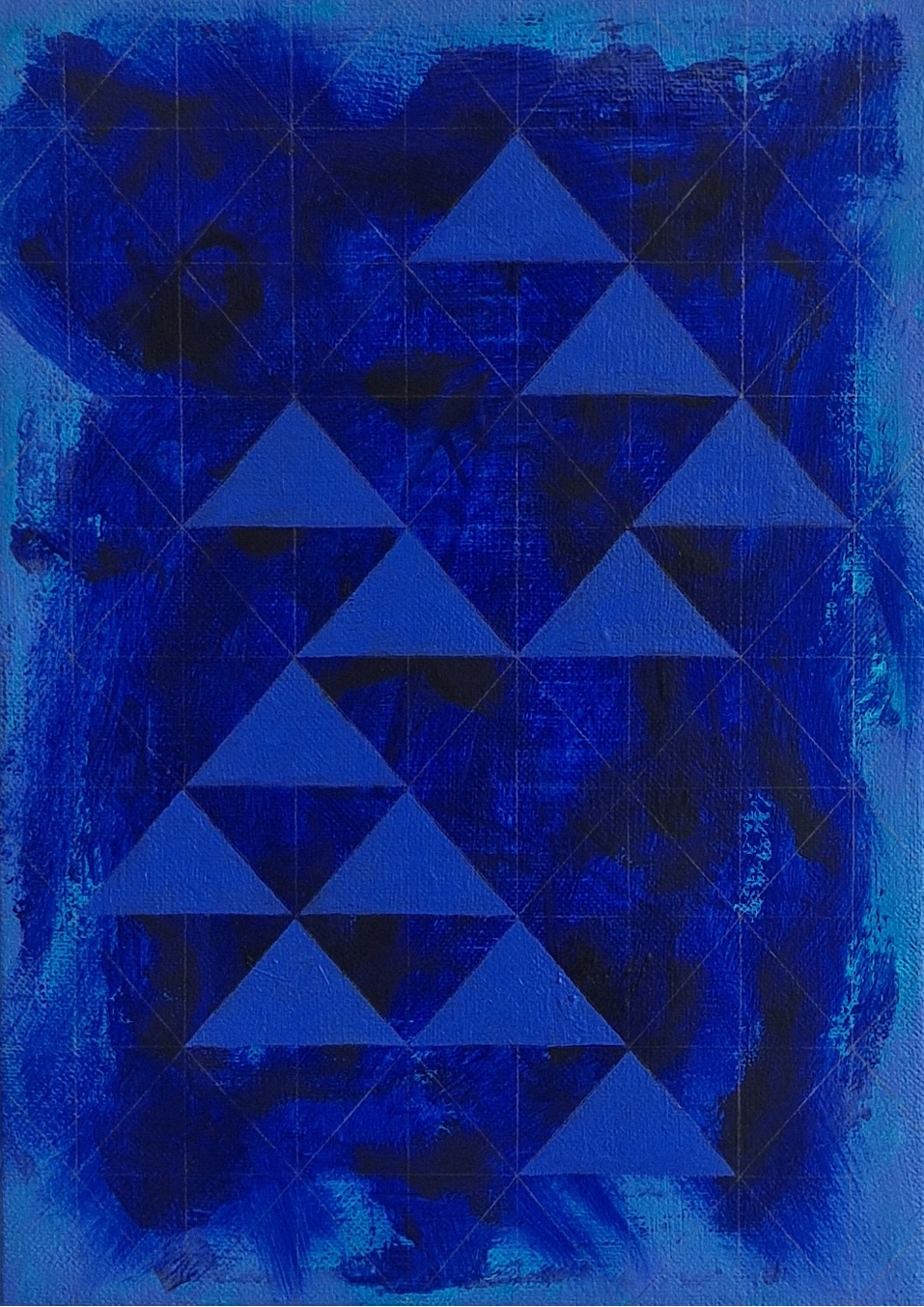 Matthias Esch, symbols gathering (blu), oil, pen and mother of pearl pigment on linen, 35x25cm, 2026, price on request