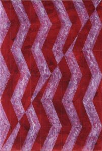 Matthias Esch, system structure (shifting, red I), oil, pen and mother of pearl pigment on linen, 30x20cm, 2025, price on request