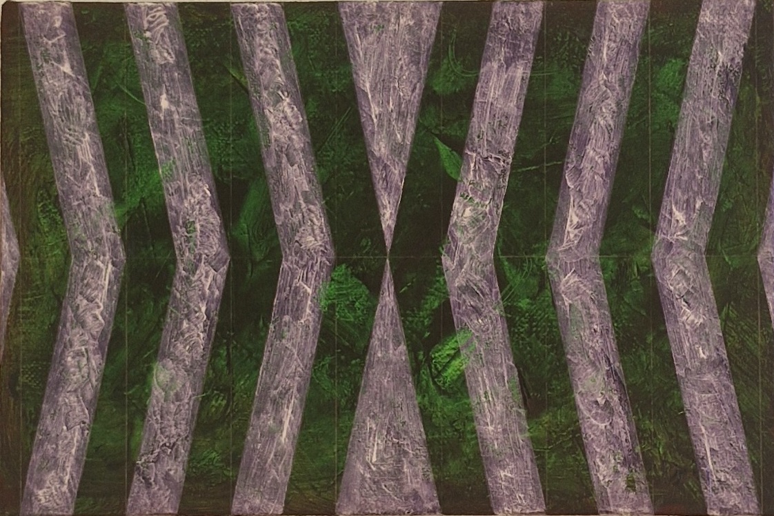 Matthias Esch, system structure (towards each other), oil, pen and mother of pearl pigment on linen, 20x30cm, 2025, price on request